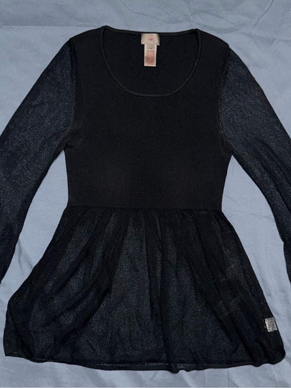 Girls Black Long-Sleeve Tulle Skater Dress